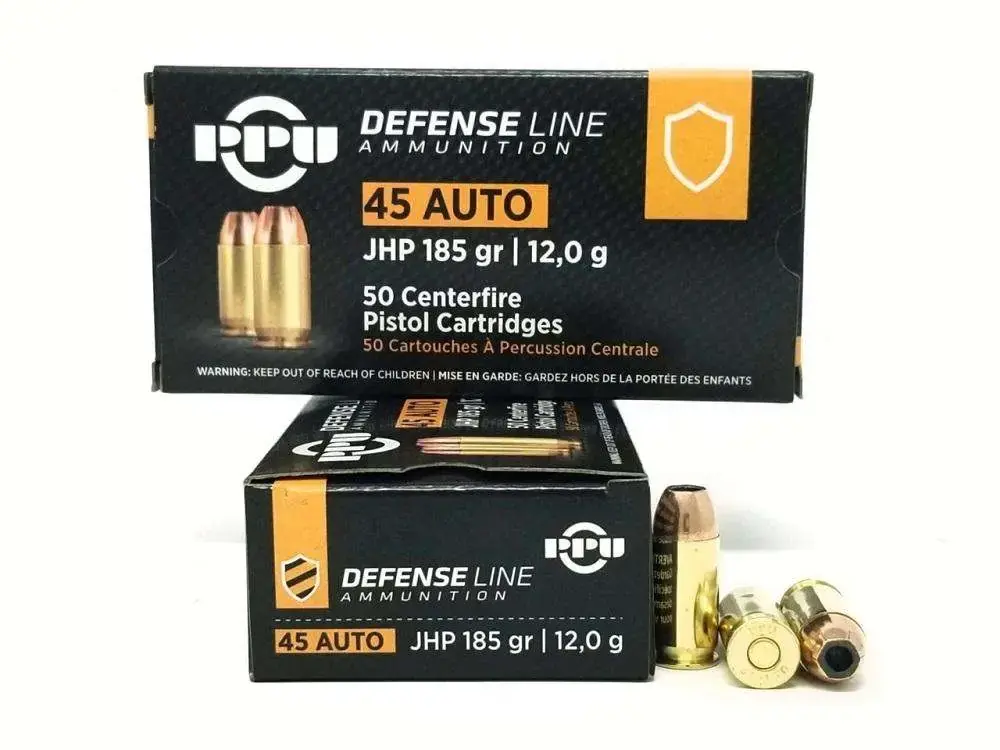 PPU PPD45 Defense 45 ACP 185 gr Jacketed Hollow Point 50 Round Box