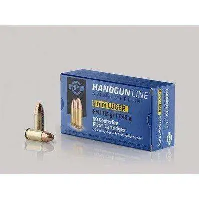 PPU PPH9F1 Handgun 9mm Luger 115 gr Full Metal Jacket (FMJ) 50 Round Box