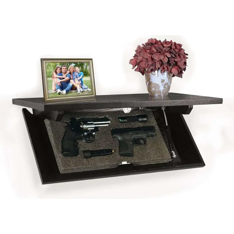 PSP CC24E Concealment Shelf Gun Safe Magnetic Latch Key Wood Brown