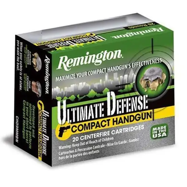 Remington Ammunition CHD38SBN Ultimate Defense 38 Special +P 125 gr Brass Jacket Hollow Point (BJHP) 20 Round Box