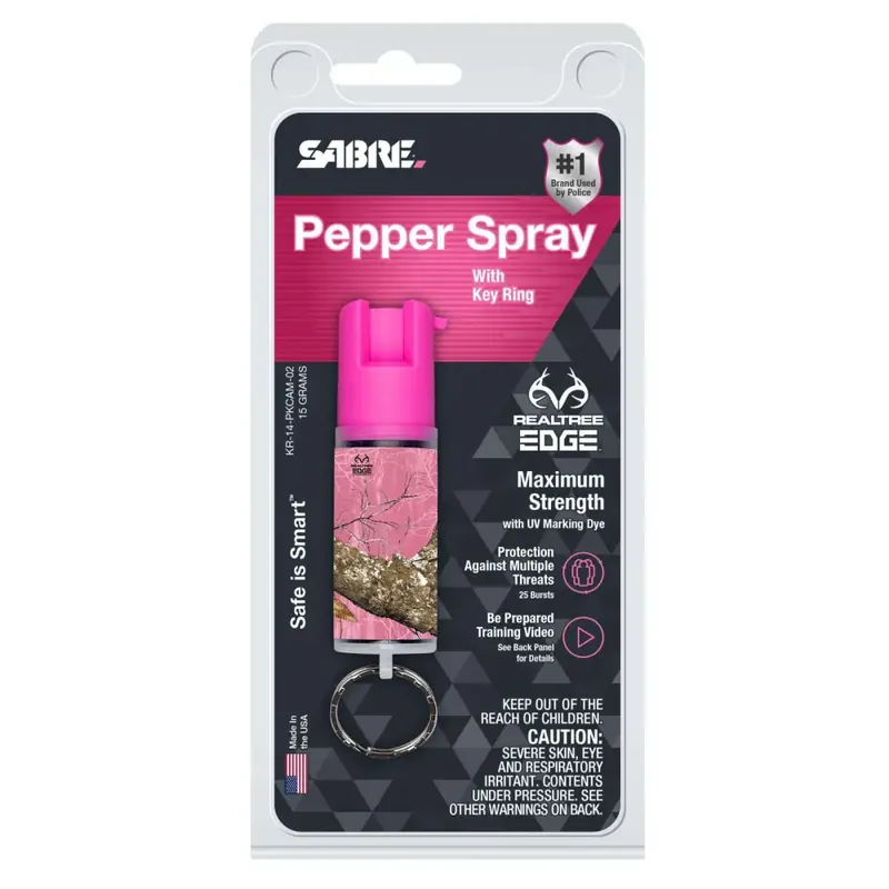 Sabre Self Defense Pepper Spray Pocket/Keychain .54 oz 8-10 ft Camo Pink