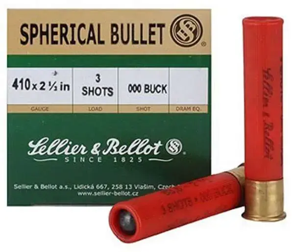 Sellier & Bellot SB410A Shotgun 410 Gauge 2.5 3 Pellets 000 Buck Shot 25 Round Box