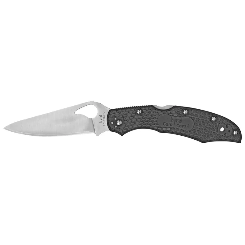 Spyderco BY03PBK2 Byrd Cara Cara 2 Lightweight 3.88" 8Cr13MoV Stainless Steel Full-Flat-Ground Blade Drop Point FRN Black Handle Folding