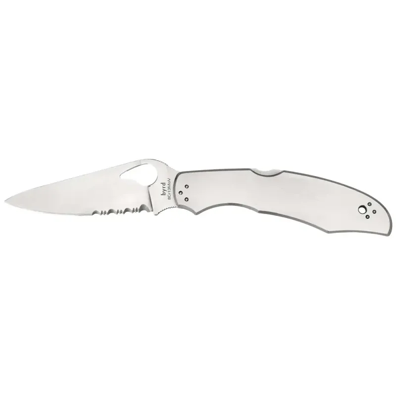 Spyderco BY03PS2 Byrd Cara Cara 2 3.75" Full-Flat Ground 8Cr13MoV Stainless Steel Drop Point Partially Serrated Blade Stainless Handle Folding