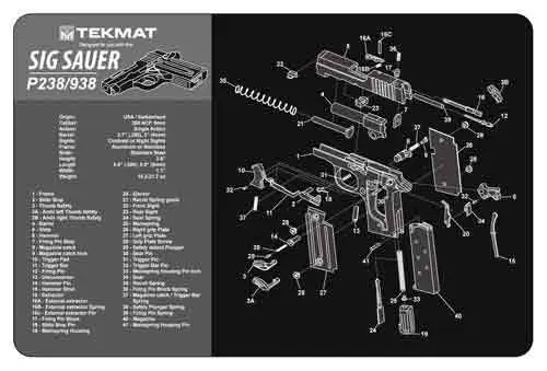 TEKMAT ARMORERS BENCH MAT 11"x17" SIG SAUER 238 PISTOL