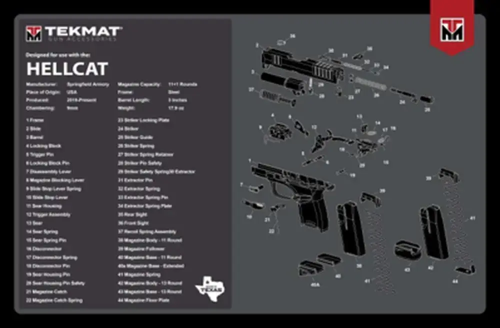 TekMat TEKR20HELLCAT Ultra Premium Cleaning Mat Springfield Hellcat Parts Diagram 15" x 20"