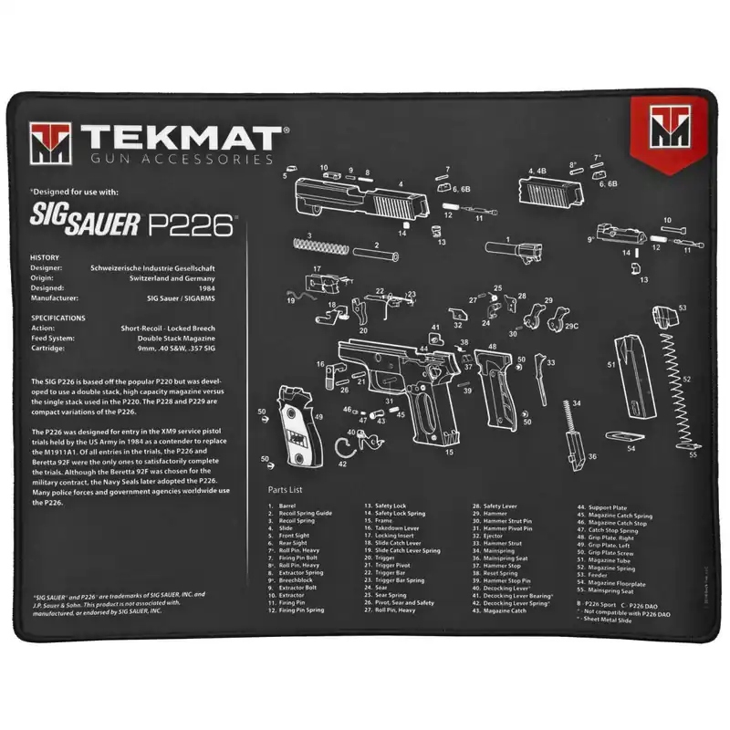 TekMat TEKR20SIGP226 Ultra Premium Cleaning Mat Sig P226 Parts Diagram 15" x 20"