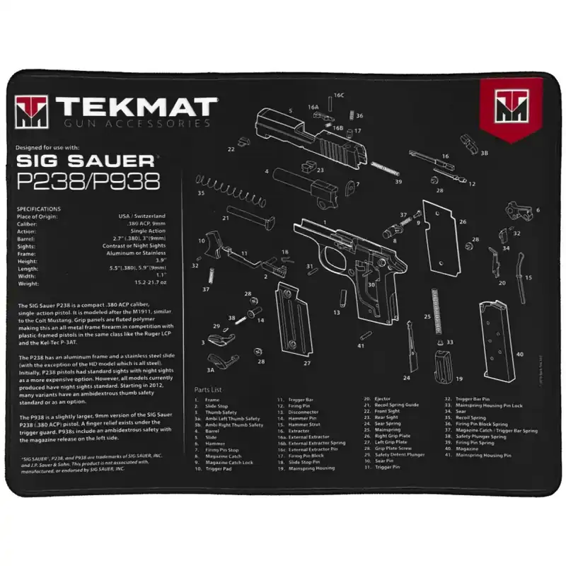 TekMat TEKR20SIGP238 Ultra Premium Cleaning Mat Sig P238 Parts Diagram 15"x 20"