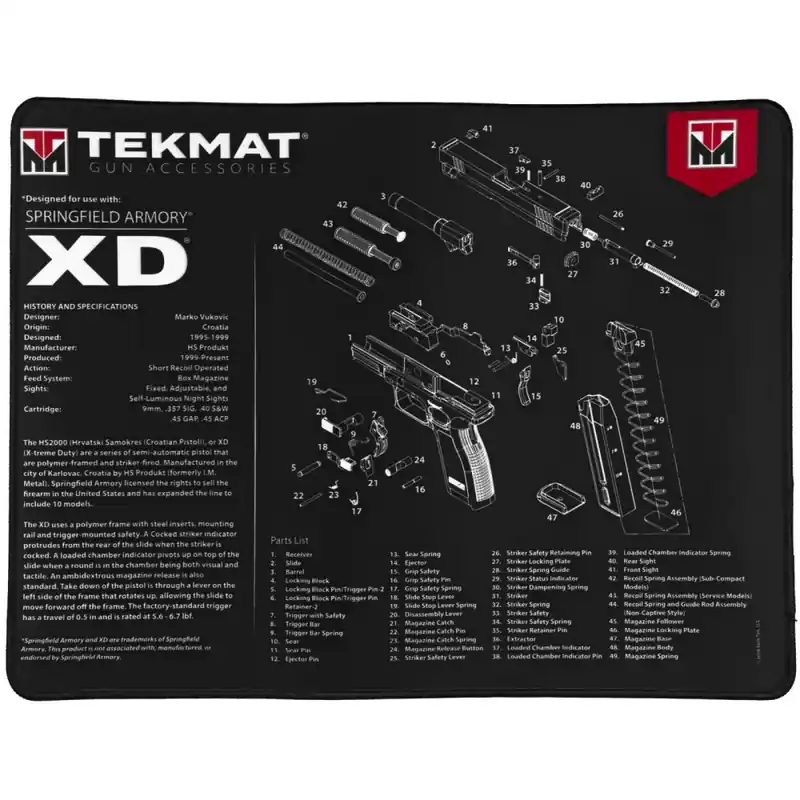 TekMat TEKR20XD Ultra Premium Cleaning Mat Springfield XD Parts Diagram 15" x 20"