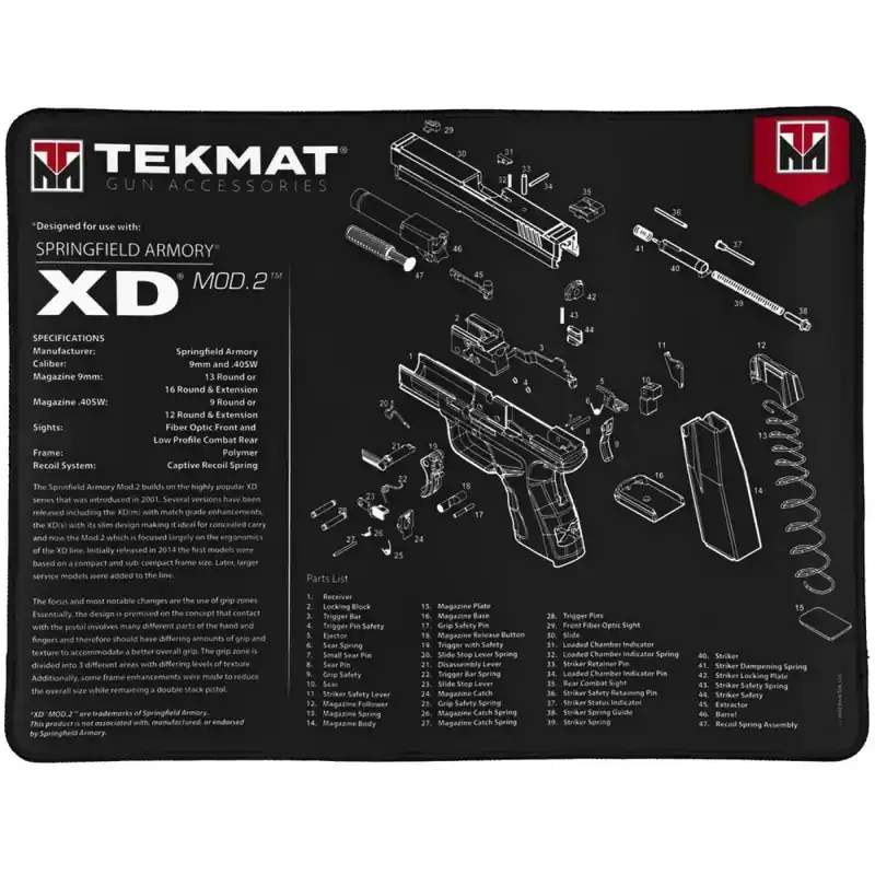 TekMat TEKR20XDMOD2 Ultra Premium Cleaning Mat Springfield XD Mod2 Parts Diagram 15" x 20"