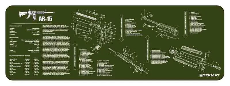 TekMat TEKR36AR15OD Original Cleaning Mat AR-15 Parts Diagram 12" x 36" OD Green