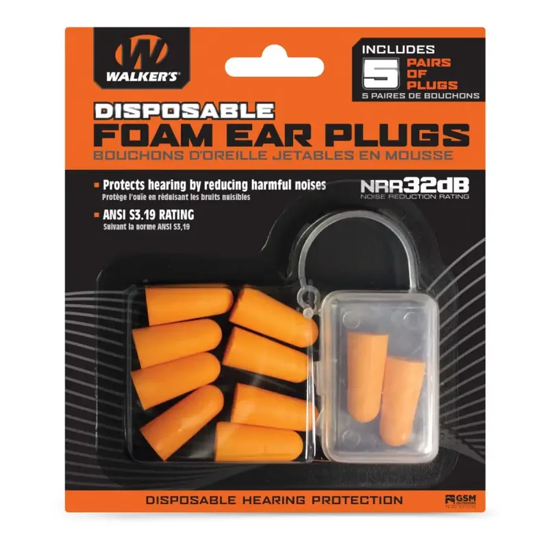 Walkers GWPFP5PK Foam Ear Plugs 30 dB Orange 5 Pair (10 Count)