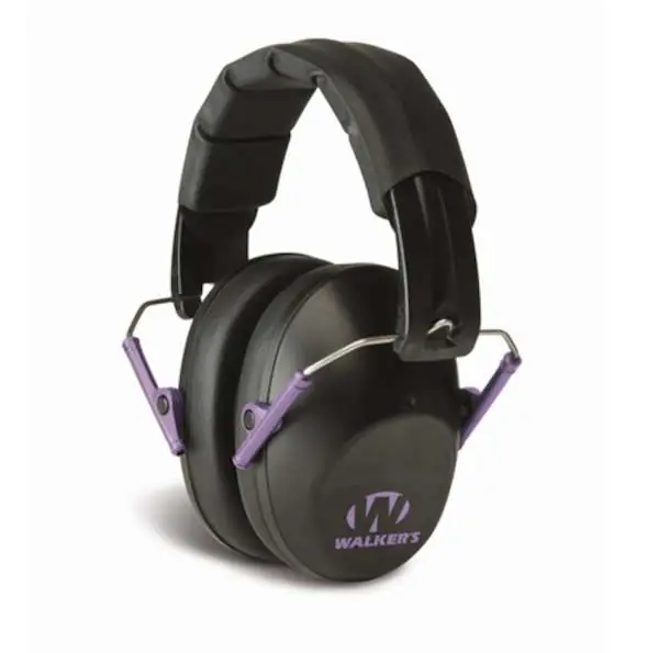 Walkers GWPFPM1BKPU Pro Low Profile Polymer 22 dB Over the Head Black Ear Cups w/Black Band & Purple Accents