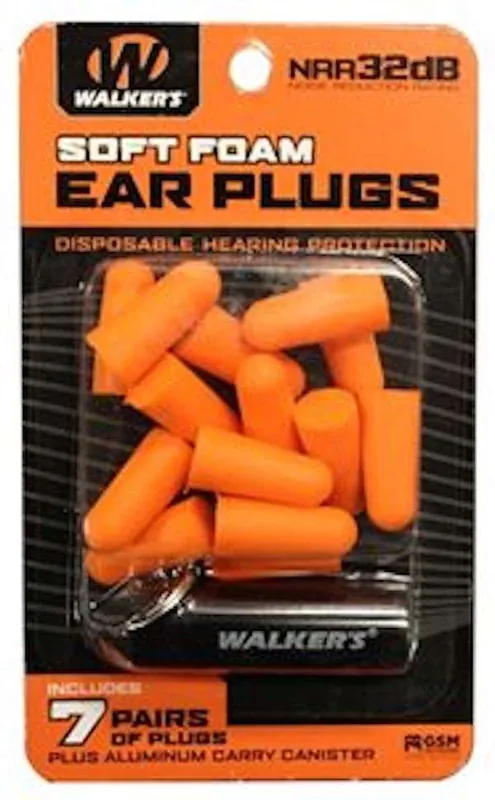 Walkers GWPPLGCANOR Foam Ear Plugs 32 dB Orange with Black Canister (7 Pair)