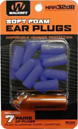 Walkers GWPPLGCANYL Foam Ear Plugs 32 dB Hi Vis Yellow with Orange Canister (7 Pair)
