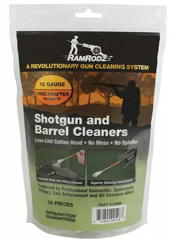 RamRodz 12060 Barrel Cleaner Swabs 12 Gauge Cotton Top w/Bamboo Handle 60 Per Bag