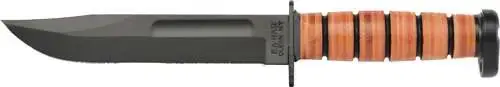 Ka-Bar 1317 Dog's Head Utility Knife 7" Clip Point Plain 1095 Cro-Van Leather Handle Fixed