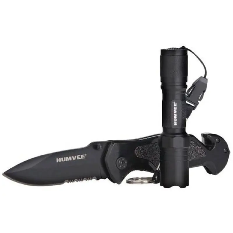 Humvee Accessories HMVKCER1 Emergency/Combo Combo 3.25" Folding Part Serrated Stainless Steel Black Aluminum Handle