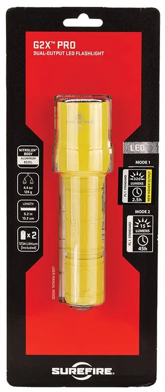 G2X PRO, 6 VOLT, DUAL STAGE 15/600 LU, WH LED, POLYMER & ALUM, YELLOW, CLICK STYLE SWITCH