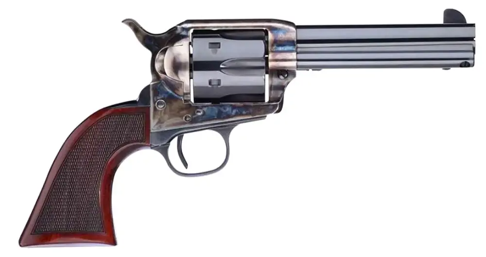Taylors and Company 556204DE Short Stroke Smoke Wagon 357 Mag 6 Round 4.75" Blued Case Hardened Walnut Navy Sized Grip