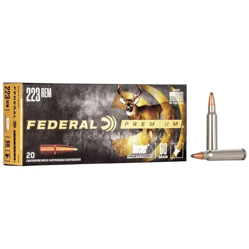 Federal Premium V- Shok 223 Rem,5.56 NATO 60 gr Nosler Partition (NP) 20 Round Box