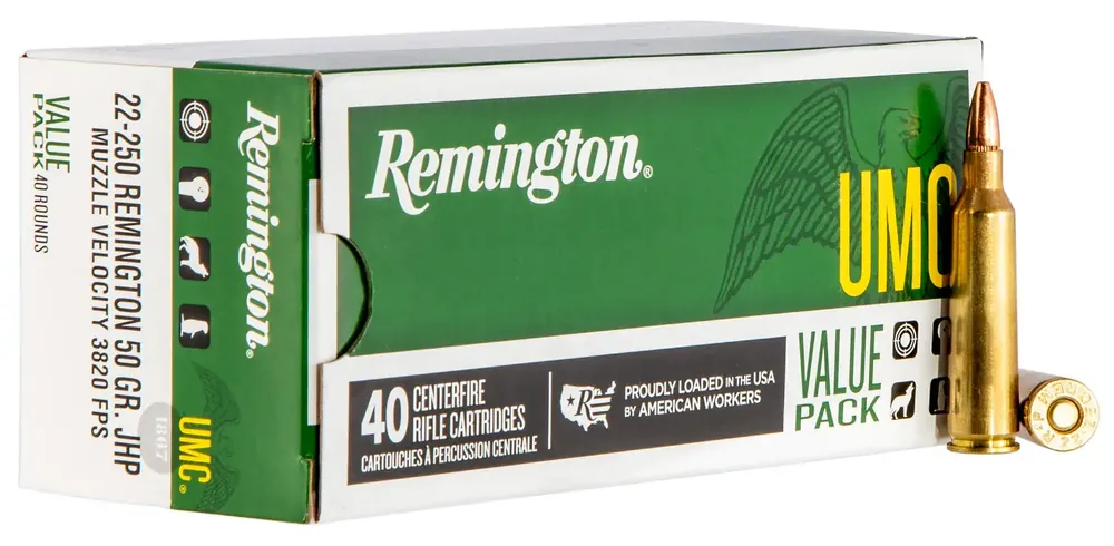 Remington Ammunition L22504B UMC 22-250 Rem 50 gr Jacketed Hollow Point (JHP) 40 Round Box