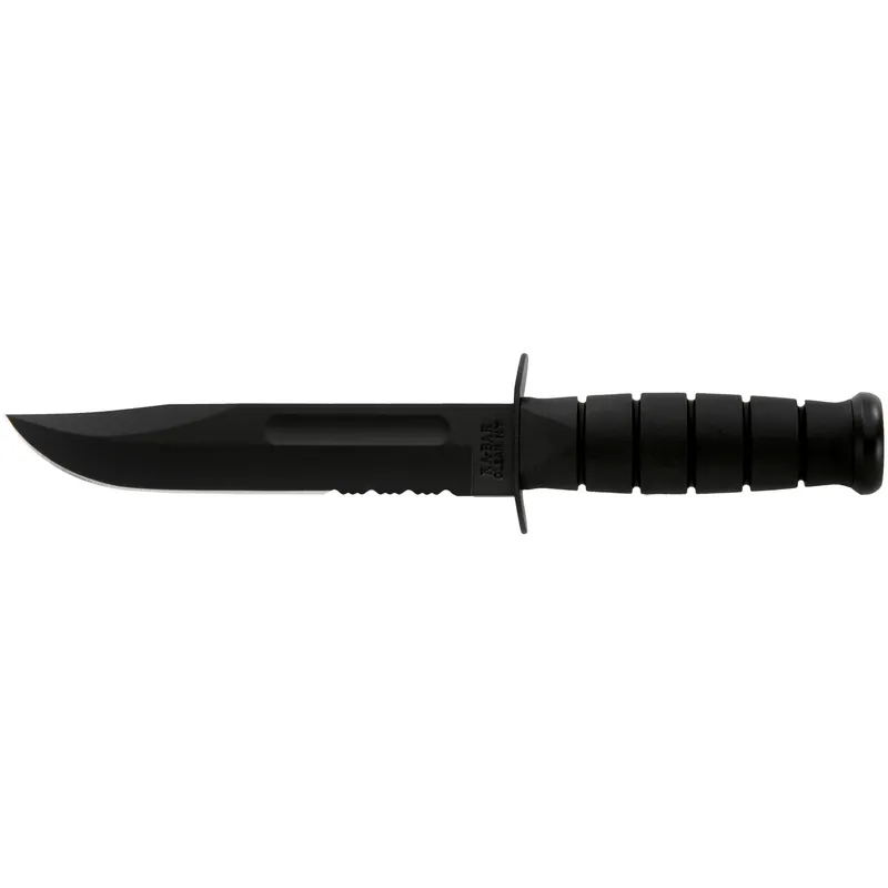 Ka-Bar 1212 Fighting/Utility 7" Clip Point Part Serrated Black 1095 Cro-Van Kraton G Black Handle Fixed
