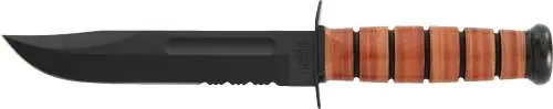 Ka-Bar 1218 USMC Fight/Utility 7" Clip Point Part Serrated 1095 Cro-Van Leather Handle Fixed