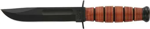 Ka-Bar 1250 USMC Short 5.25" Clip Point Plain 1095 Cro-Van Leather Handle Fixed