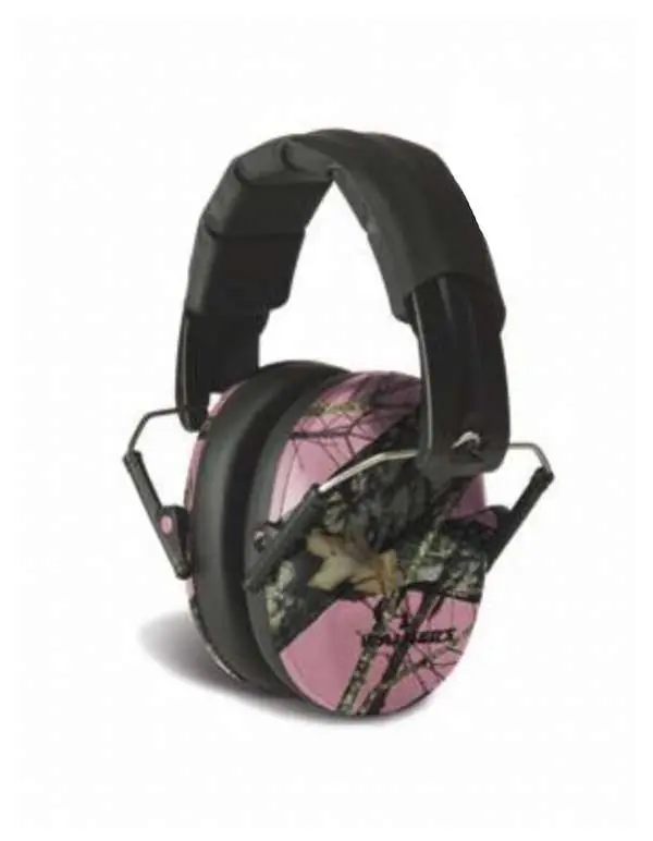 Walkers GWPFPM1PKMO Pro Low Profile Polymer 22 dB Over the Head Mossy Oak Pink Camo Ear Cups w/Black Band