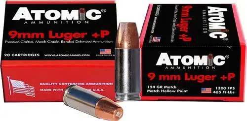 Atomic 00454 Pistol 9mm Luger +P 124 gr Bonded Match Hollow Point 20 Round Box