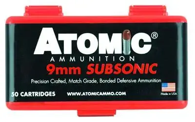 Atomic 00438 Pistol Subsonic 9mm Luger +P 147 gr Bonded Match Hollow Point 50 Round Box