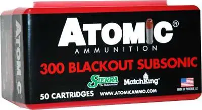 Atomic 00465 Rifle Subsonic 300 Blackout 220 gr Hollow Point Boat Tail 50 Round Box