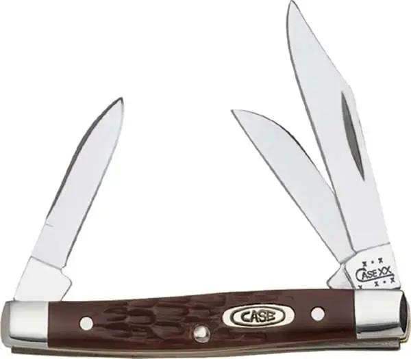 Case 00081 Stockman Small 2"/1.5"/1.49" Clip/Sheepfoot/Pen Plain Stainless Steel Jigged Brown Synthetic Handle Folding