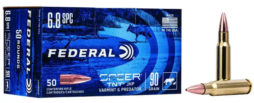 Federal AE6890VP American Eagle Varmint & Predator 6.8 SPC 90 gr Jacketed Hollow Point (JHP) 50 Round Box
