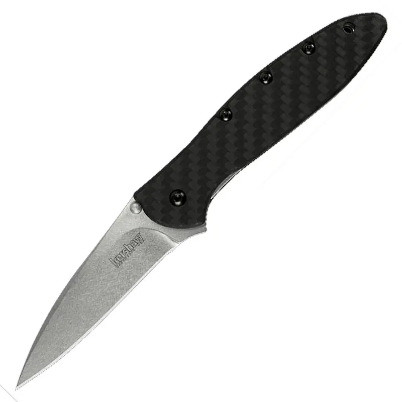 Kershaw 1660CF Leek 3" Drop Point Plain Stonewashed CPM 154 Carbon Fiber Black Handle Folding