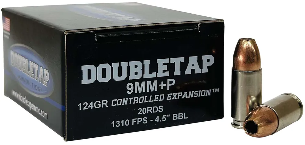 DoubleTap Ammunition 9MM124BD Defense 9mm Luger +P 124 gr Jacketed Hollow Point (JHP) 20 Round Box