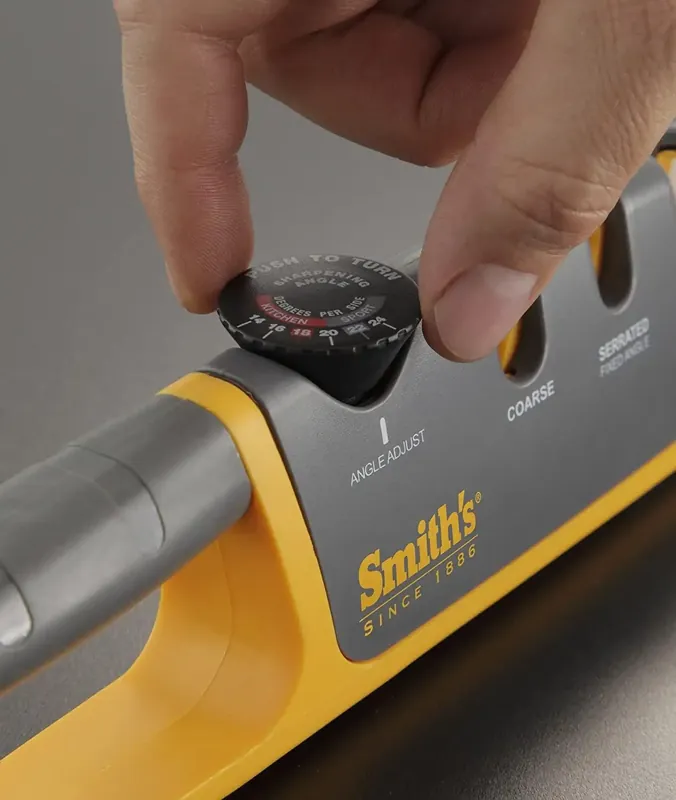 Smiths Products 50264 Adjustable Angle Pull-Thru Sharpener Fine, Coarse Ceramic, Diamond Sharpener Rubber Handle Gray