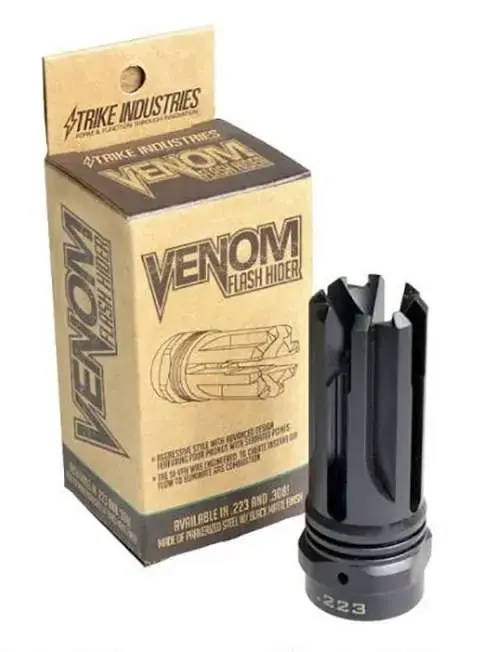 Strike VENOMFH223 Venom Flash Hider 223 Rem,5.56x45mm NATO 1/2"-28 tpi 2.16" Black Steel