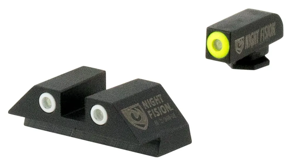 Night Fision GLK001003YGW Night Sight Set Square Glock 17, 17L, 19, 22-28, 31-35, 37-39 Square Green Tritium w/Yellow Outline Front Green w/White Outline Rear