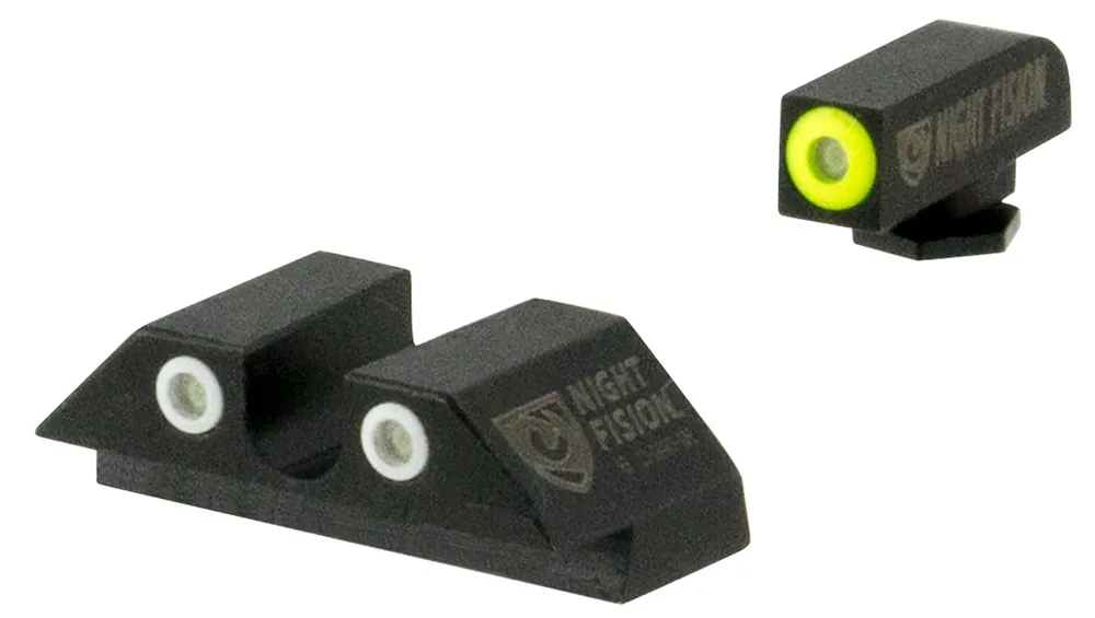 Night Fision GLK003007YGW Night Sight Set Square Front/U-Notch Rear fits Glock 42, 43 Green Tritium w/Yellow Outline Front Green w/White Outline Rear Black