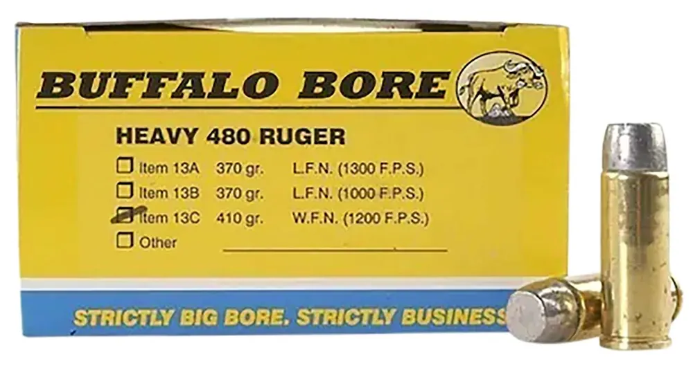 Buffalo Bore Ammunition 13C/20 Heavy 480 Ruger 410 gr Wide Flat Nose (WFN) 20 Round Box