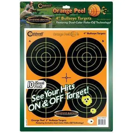 Caldwell 410864 Orange Peel Self-Adhesive Paper 4" Bullseye Orange Target Paper w/Black Target 10 Per Pack