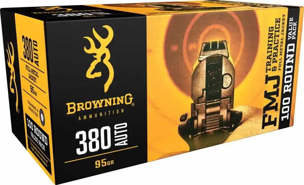 Browning Ammo B191803804 Training & Practice 380 ACP 95 gr Full Metal Jacket (FMJ) 100 Round Box (Value Pack)