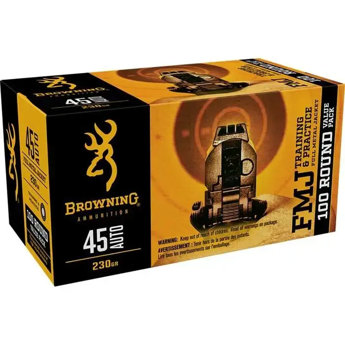Browning Ammo B191800454 Training & Practice 45 ACP 230 gr Full Metal Jacket (FMJ) 100 Round Box (Value Pack)