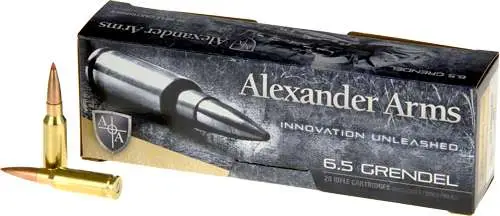 Alexander Arms AG129SSTBX Rifle Ammo 6.5 Grendel 129 gr Hornady SST (Balistic Tip) 20 Round Box