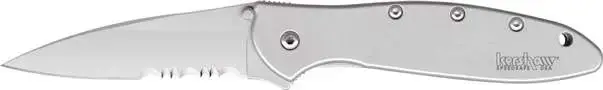 Kershaw 1660ST Leek 3" Drop Point Part Serrated Bead Blasted 14C28N Sandvik 410 Stainless Blead Blasted Handle Folding