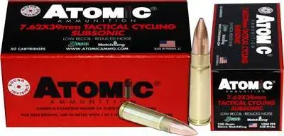 Atomic 00474 Rifle Subsonic 7.62x39mm 220 gr Hollow Point Boat Tail (HPBT) 50 Round Box