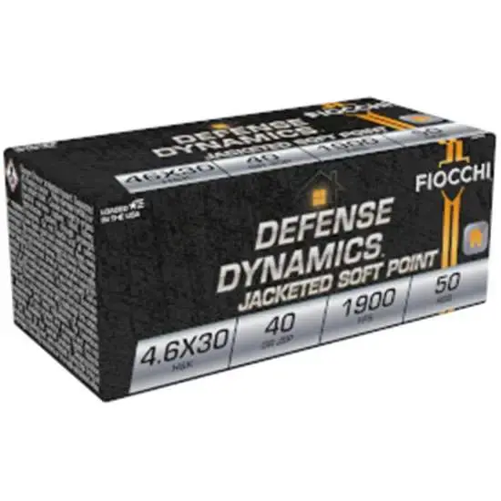 Fiocchi 46EXB Defense Dynamics Match 4.6x30mm H&K 40 gr Jacketed Soft Point (JSP) 50 Round Box