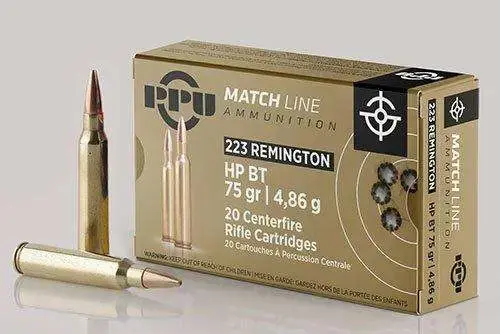 PPU PPM2232 Match 223 Rem 75 gr Hollow Point Boat Tail (HPBT) 20 Round Box